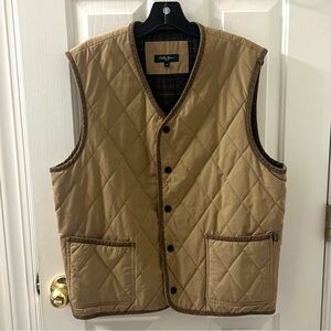 Bobby Jones Men’s Beige Snap Quilted Cotton Vest Medium Corduroy Trim W/ Pockets